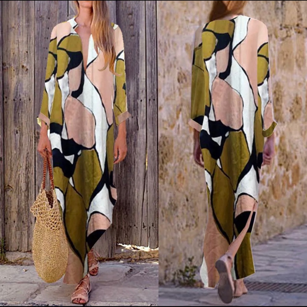 Colorful Short Sleeve, B-Neck, High Low Dress - Picture 3 of 10